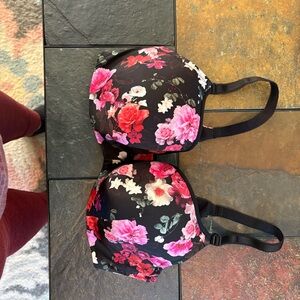 Floral Black and Pink Women's Bra